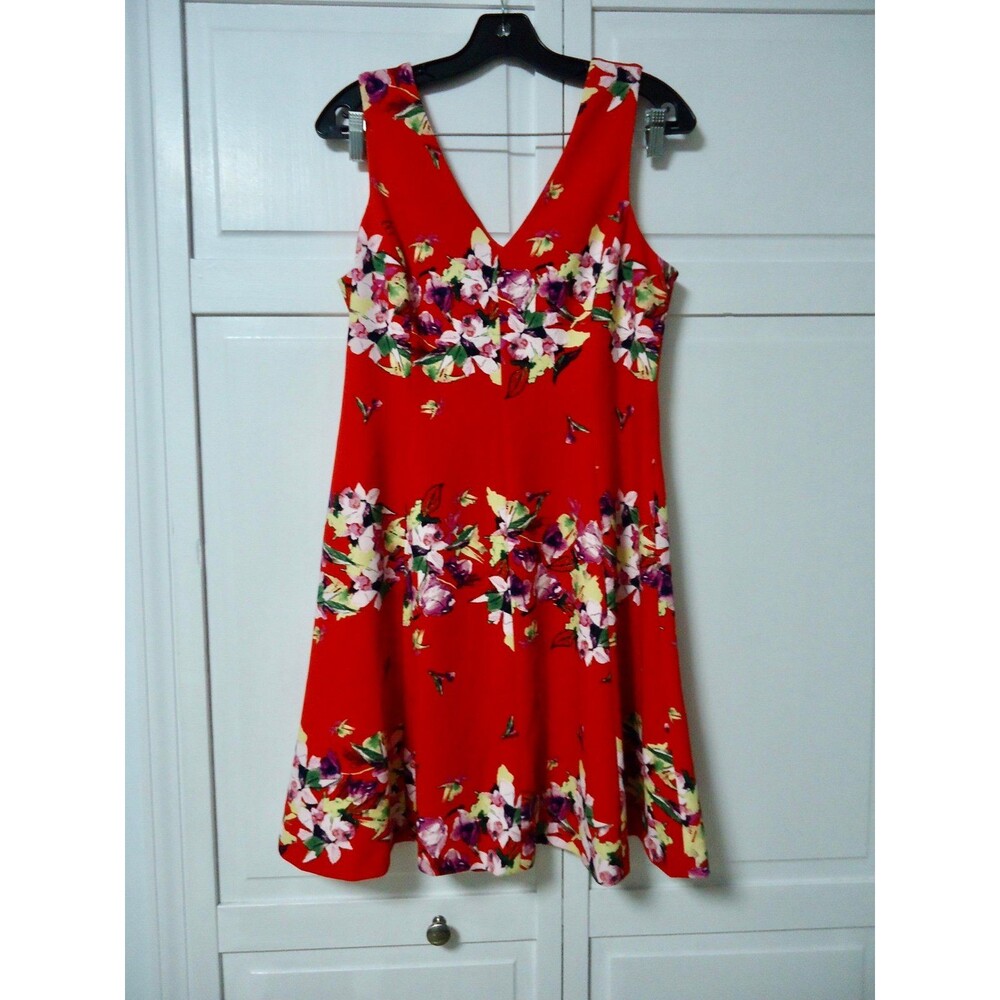 Julia Jordan Red Floral V-Neck Dress - Womens Size 8